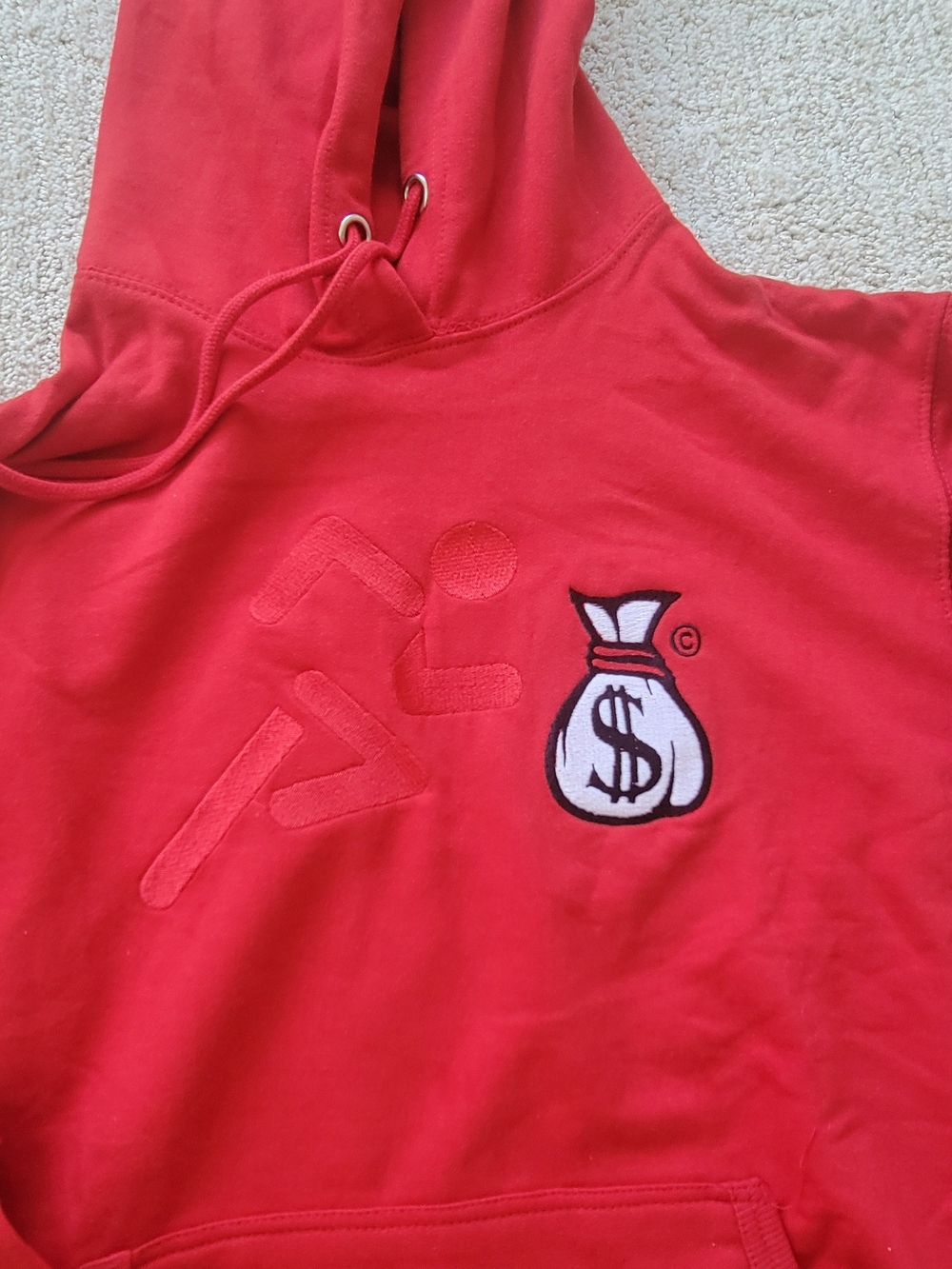 Fresh And Kewl Red Hoodie and Track Pants with Money Bag Patch